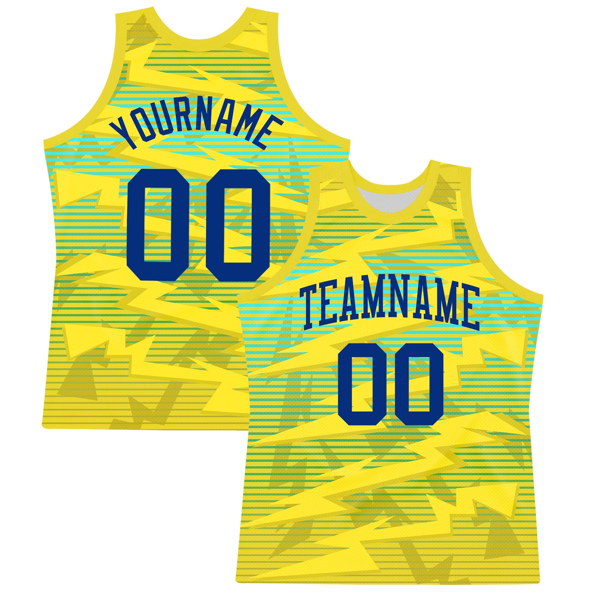 Custom Gold Royal-Light Blue Line Round Neck Sublimation Basketball Suit Jersey
