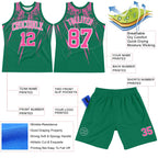 Custom Kelly Green Pink-White Splash Round Neck Sublimation Basketball Suit Jersey