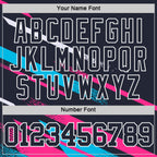 Custom Navy Pink Light Blue-White Line Round Neck Sublimation Basketball Suit Jersey