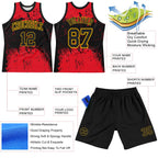 Custom Black Red-Gold Abstract Splatter Grunge Art Round Neck Sublimation Basketball Suit Jersey