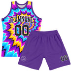 Custom Tie Dye Black-White Round Neck Sublimation Basketball Suit Jersey