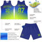 Custom Royal Neon Green-White Line Round Neck Sublimation Basketball Suit Jersey