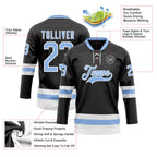Custom Black Light Blue-White Hockey Lace Neck Jersey