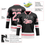 Custom Black Medium Pink-White Hockey Lace Neck Jersey