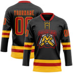 Custom Black Red-Gold Hockey Lace Neck Jersey