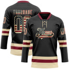 Custom Black Vintage USA Flag Cream-Crimson Hockey Lace Neck Jersey