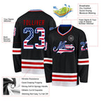 Custom Black USA Flag Royal-Red Hockey Jersey