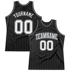 Custom Black Gray Pinstripe White Authentic Basketball Jersey