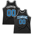 Custom Black White Pinstripe Blue Authentic Basketball Jersey