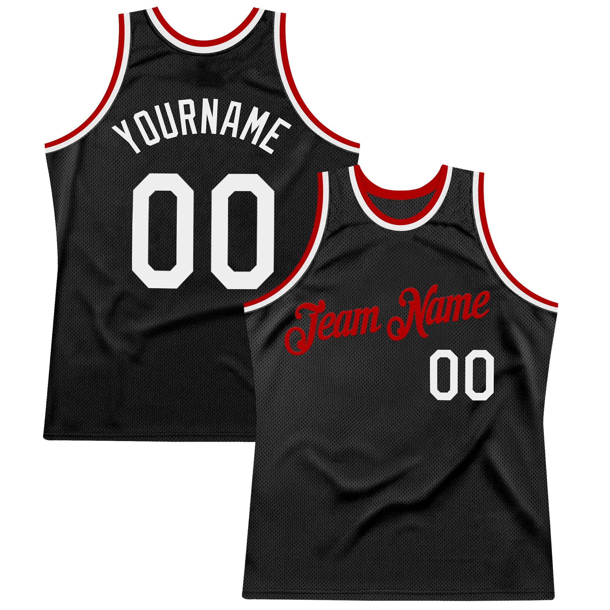 Custom Black White-Red Authentic Throwback Basketball Jersey