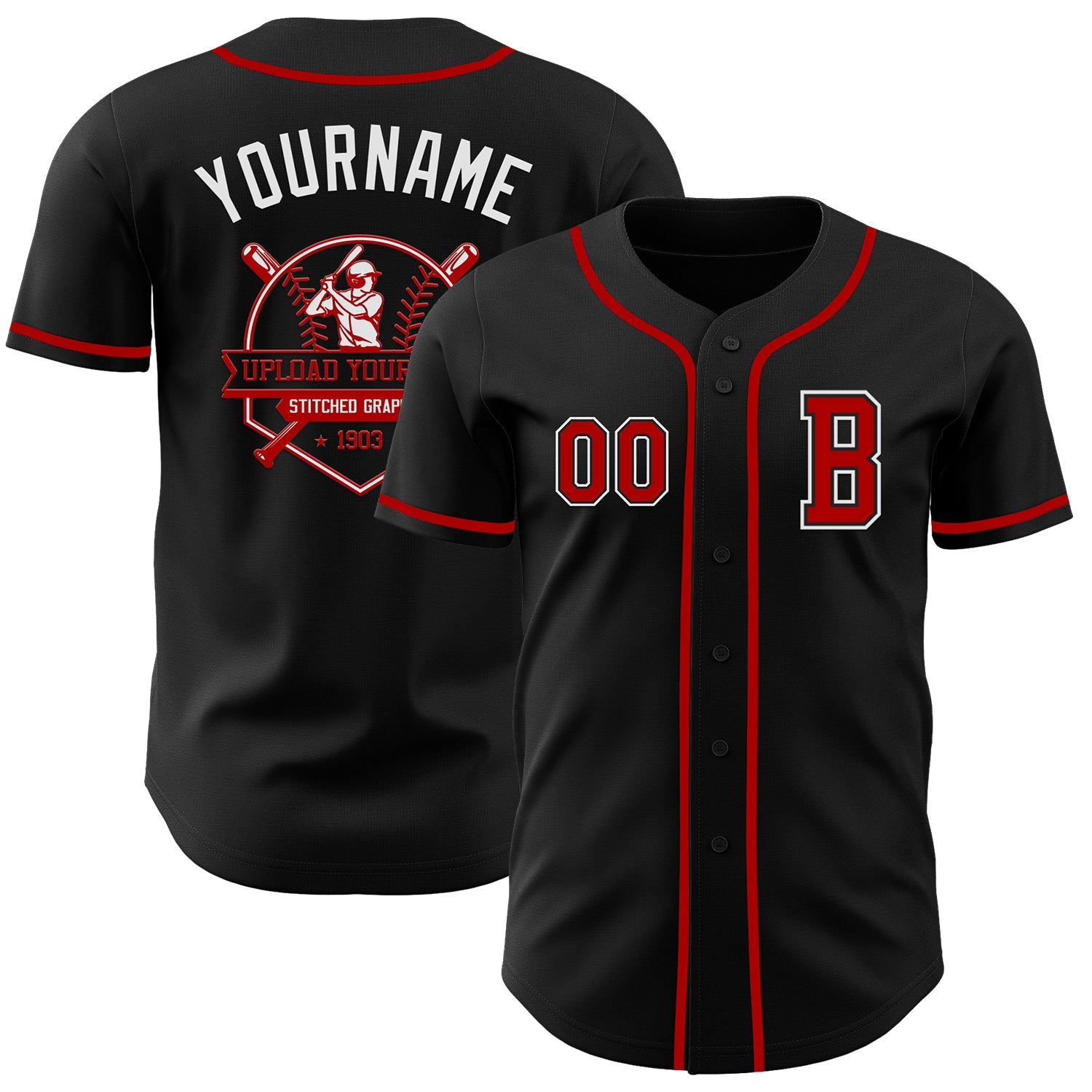 Custom Black Red-White Authentic Baseball Jersey