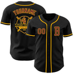 Custom Black Burgundy-Gold Authentic Baseball Jersey