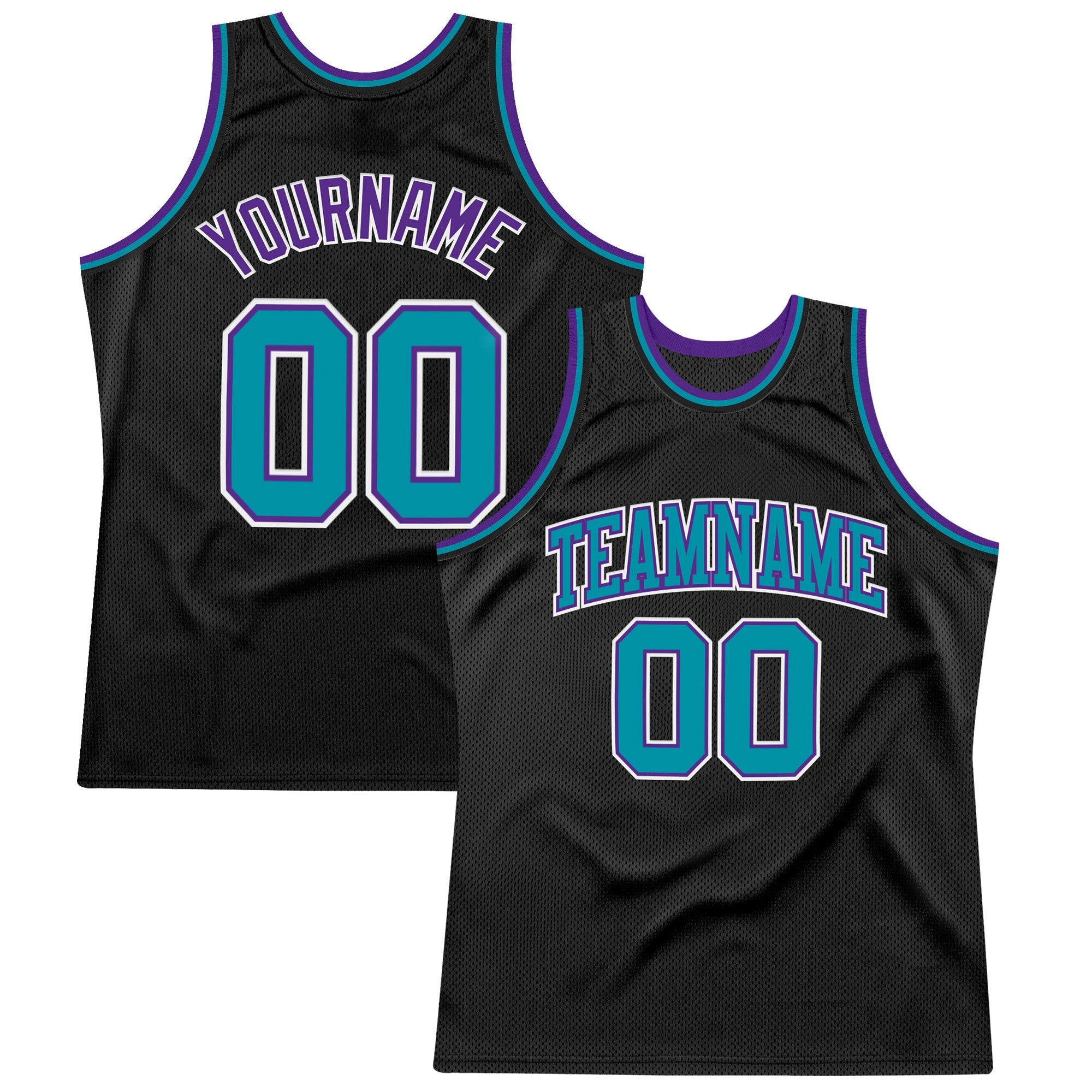 Custom Black Teal Purple-White Authentic Throwback Basketball Jersey