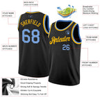 Custom Black Light Blue-Gold Authentic Basketball Jersey
