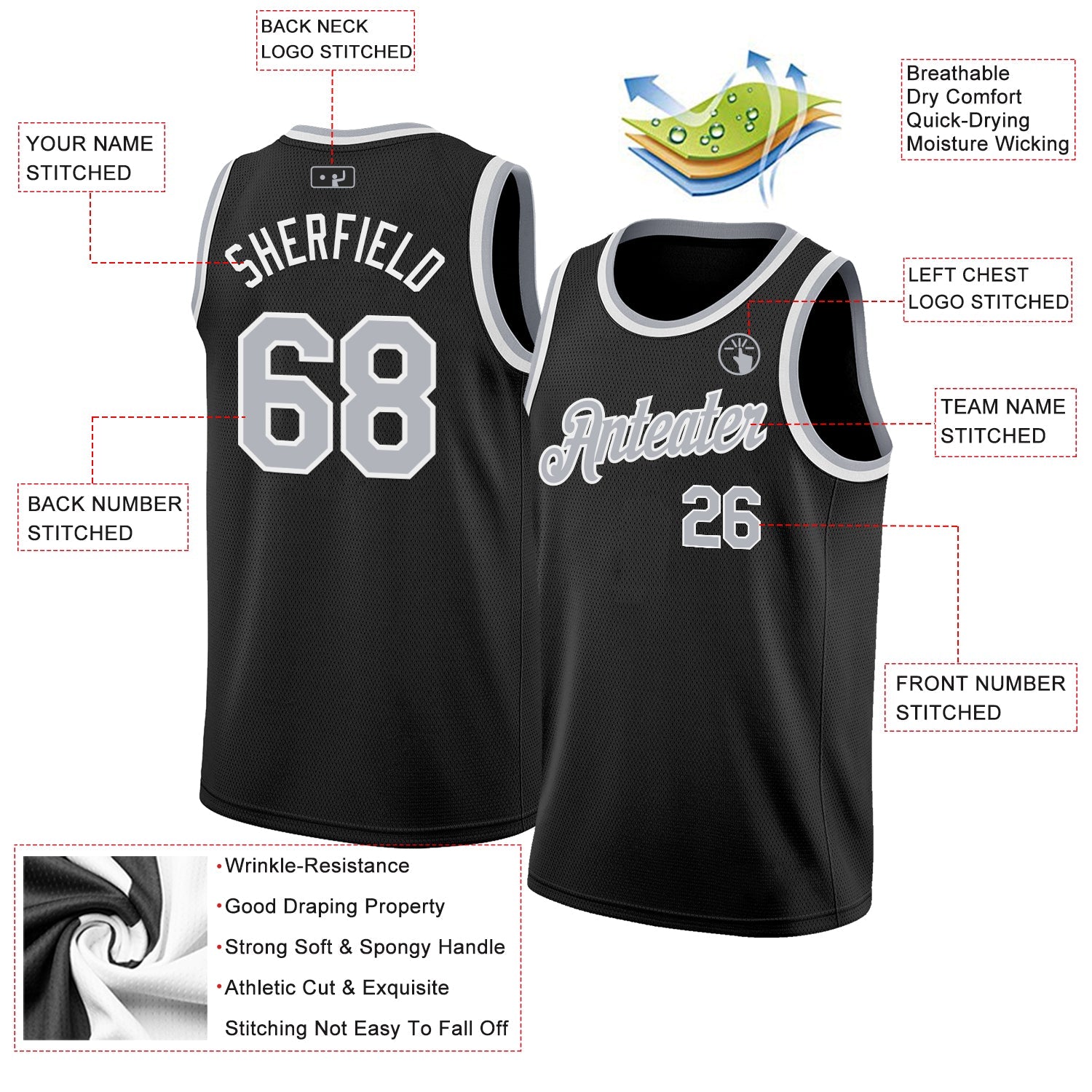 Custom Black Gray-White Authentic Basketball Jersey