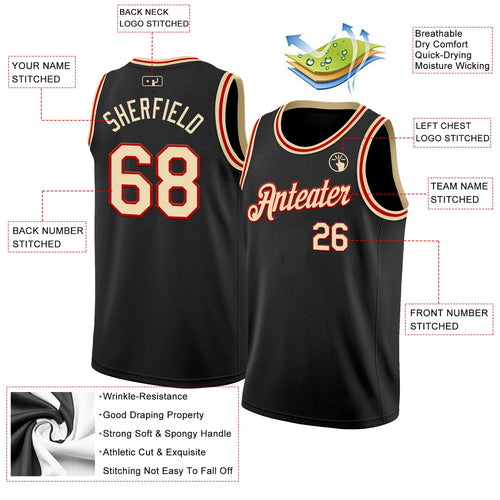 Custom Black Cream-Red Authentic Basketball Jersey
