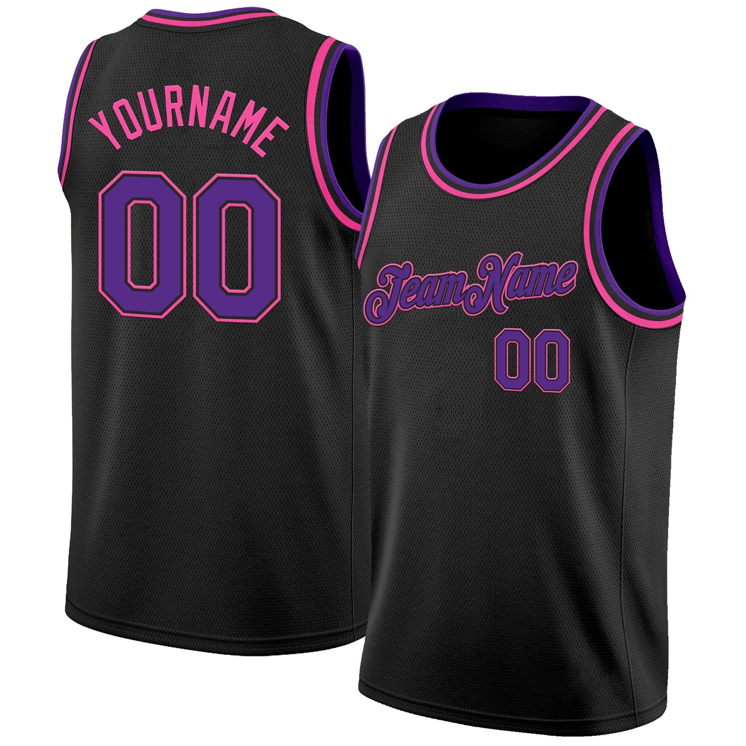 Custom Black Purple-Pink Authentic Basketball Jersey