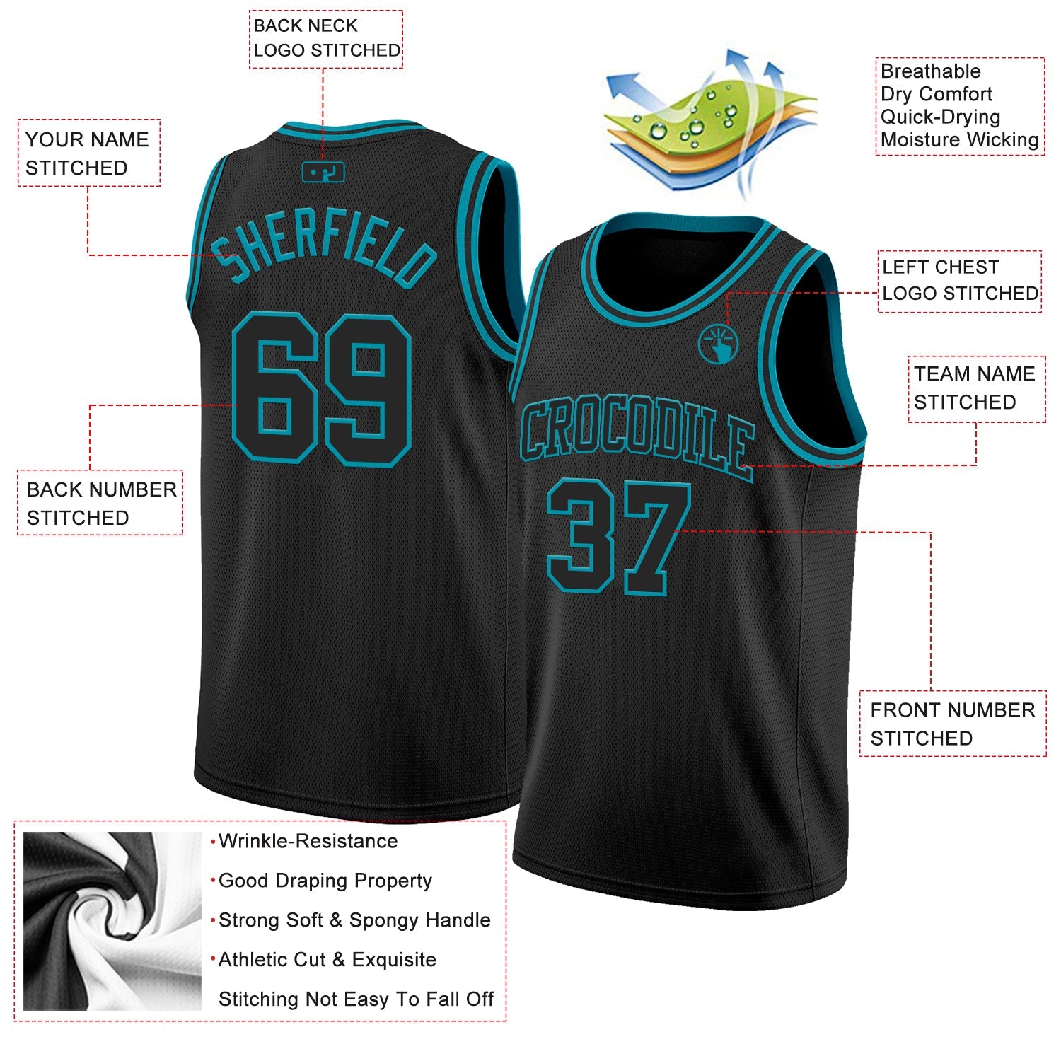 Custom Black Teal Authentic Basketball Jersey
