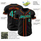 Custom Black Aqua-Orange Authentic Baseball Jersey