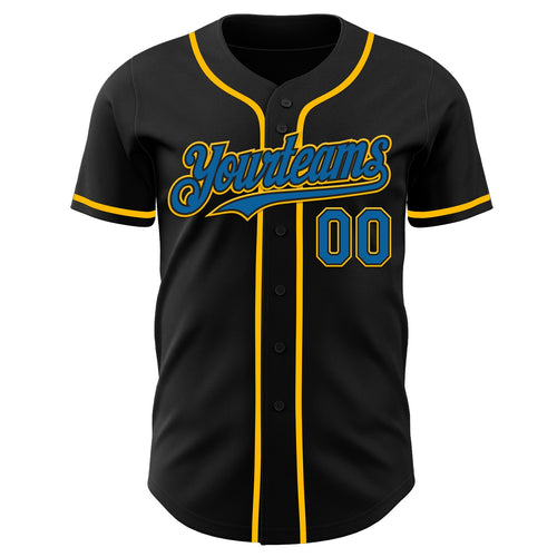 Custom Black Blue-Gold Authentic Baseball Jersey