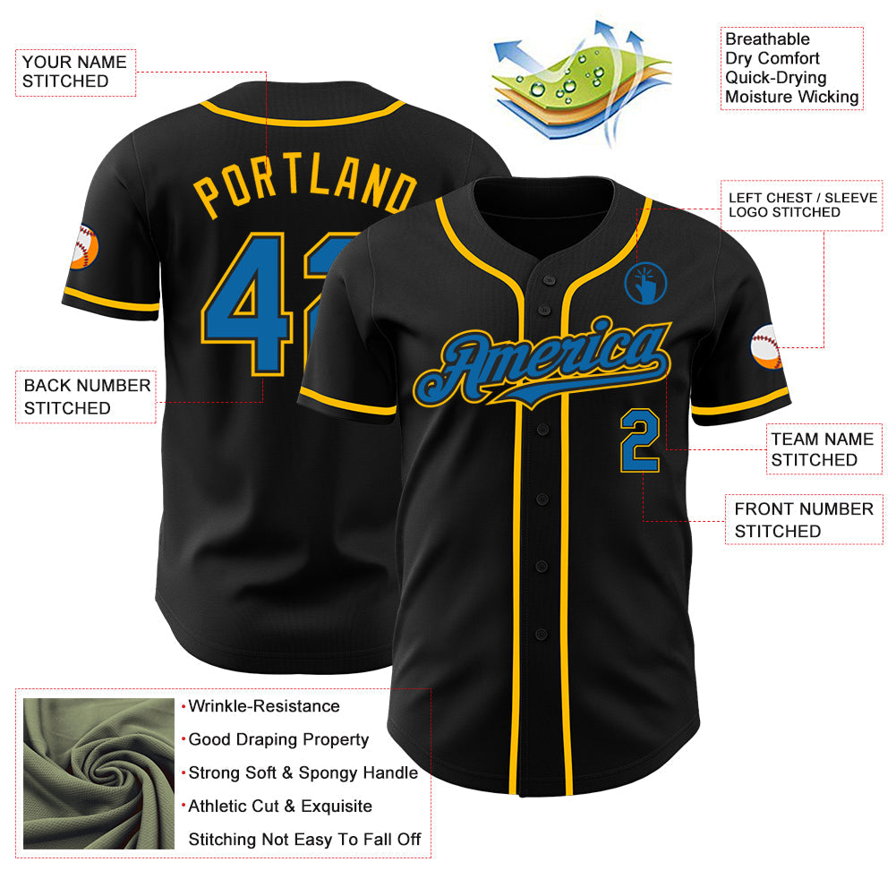 Custom Black Blue-Gold Authentic Baseball Jersey