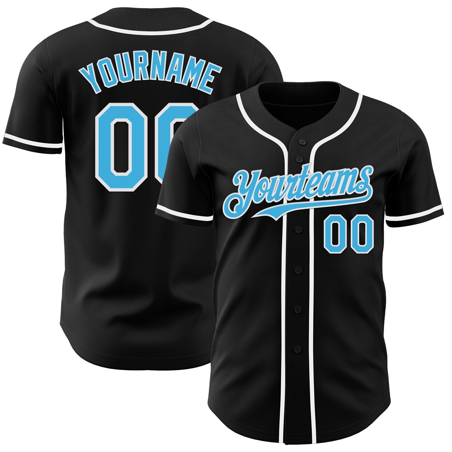 Custom Black Sky Blue-White Authentic Baseball Jersey