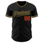 Custom Black Kelly Green Old Gold-Red Authentic Baseball Jersey
