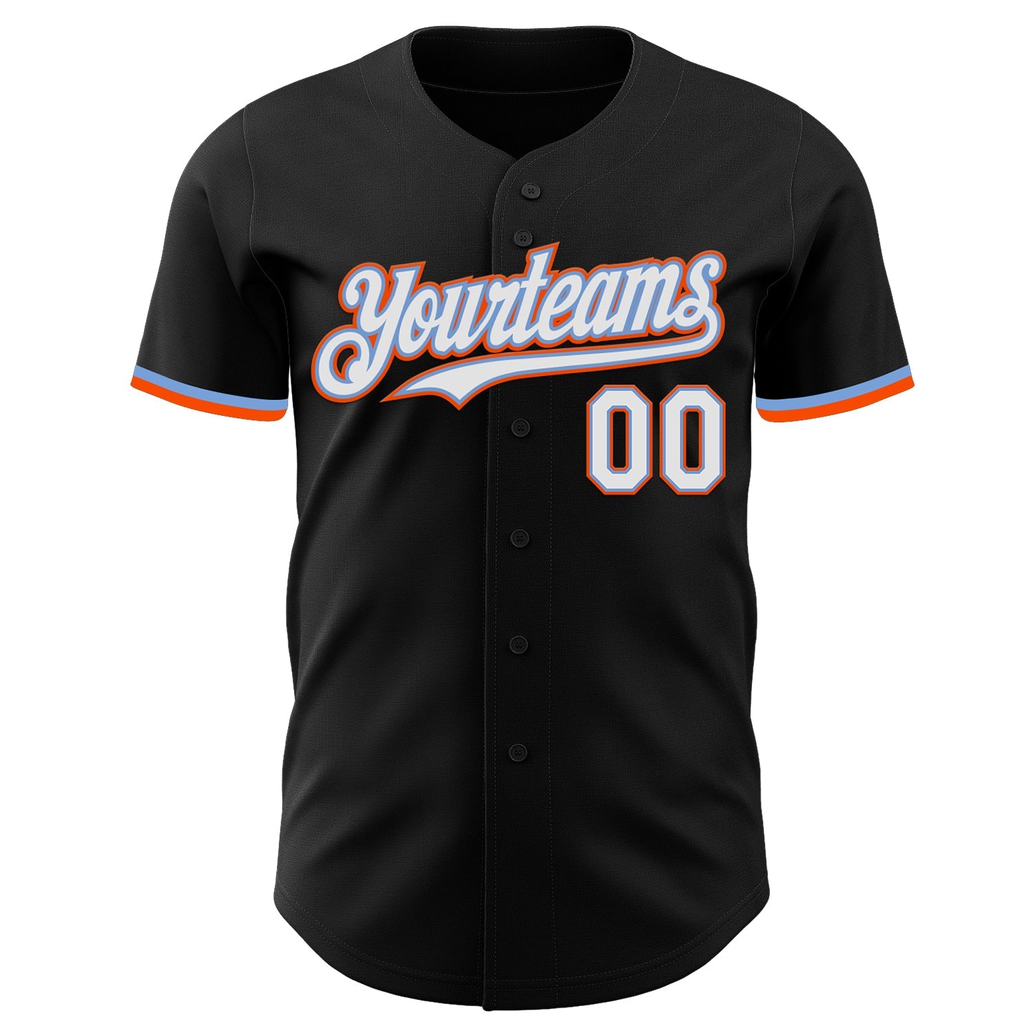 Custom Black White Powder Blue-Orange Authentic Baseball Jersey