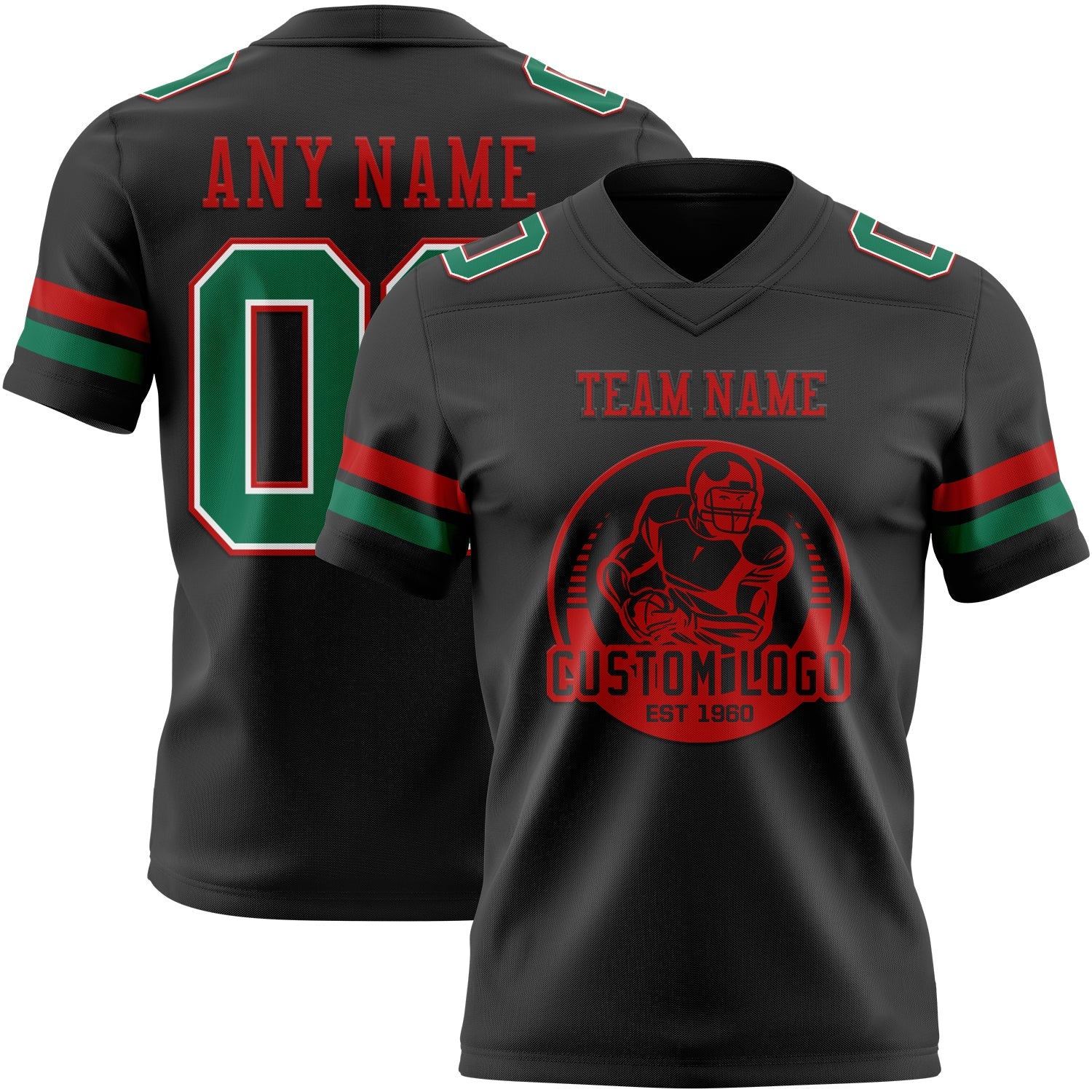 Custom Black Kelly Green White-Red Authentic Football Jersey