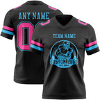 Custom Black Pink-Sky Blue Authentic Football Jersey