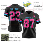 Custom Black Pink-Sky Blue Authentic Football Jersey