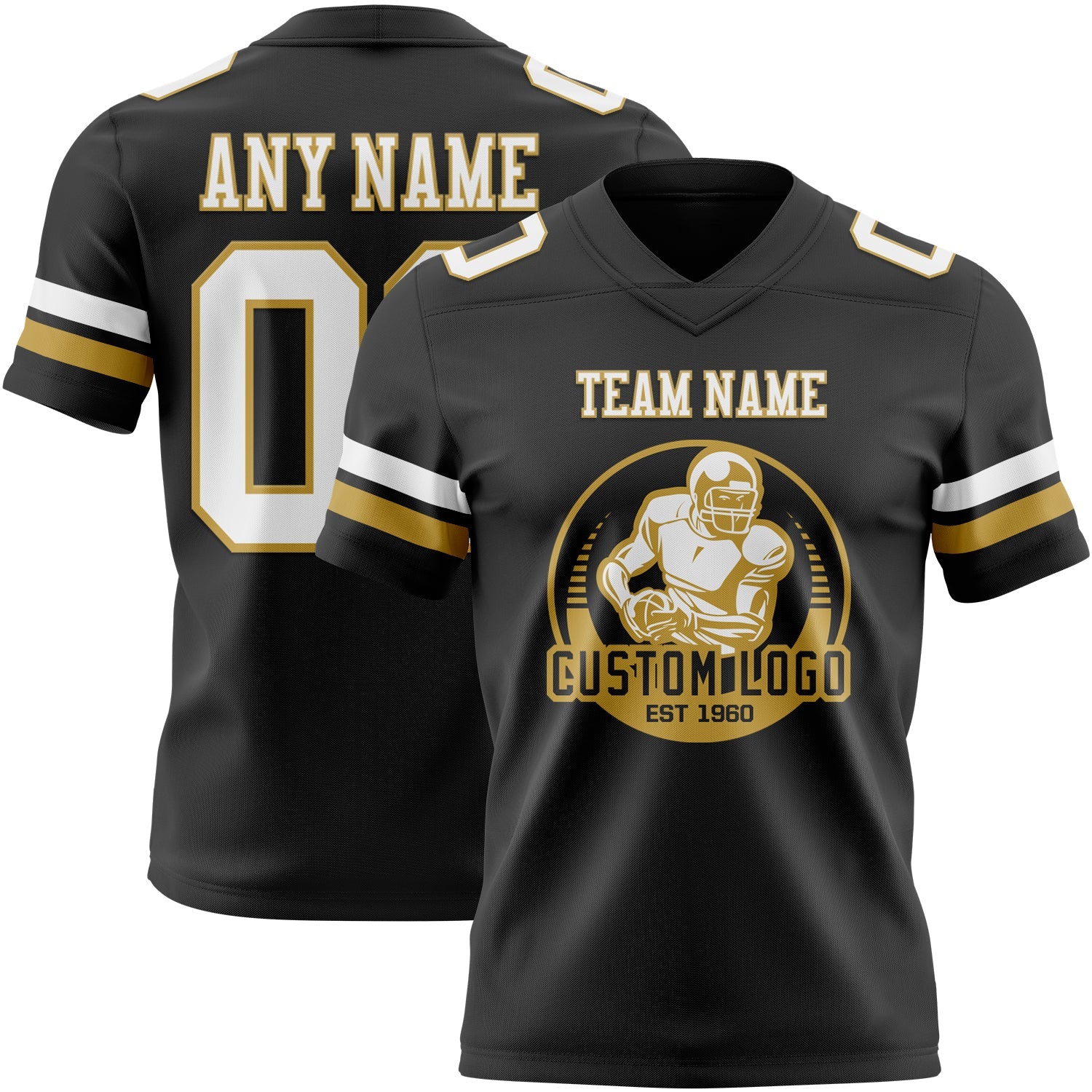 Custom Black White-Old Gold Authentic Football Jersey
