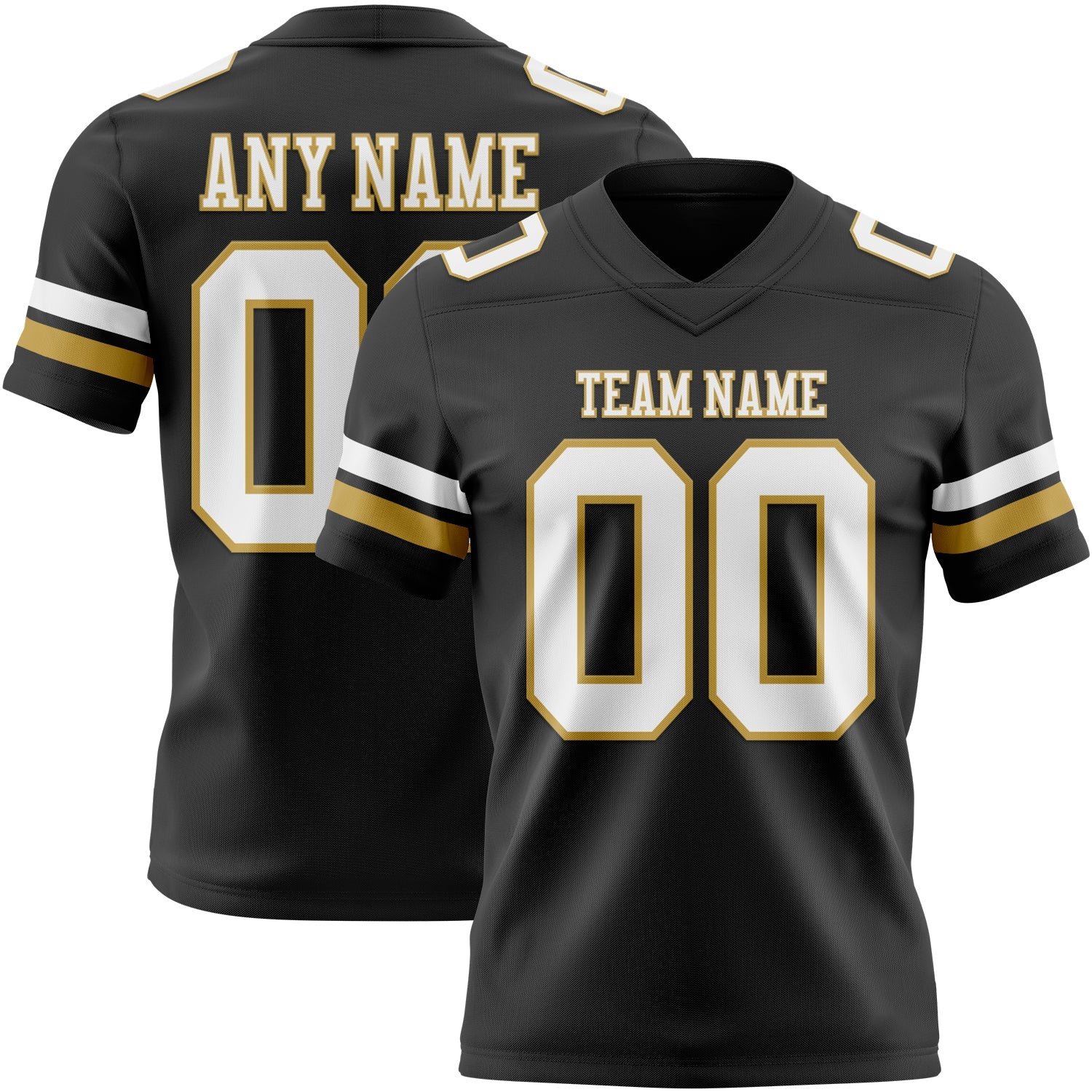 Custom Black White-Old Gold Authentic Football Jersey