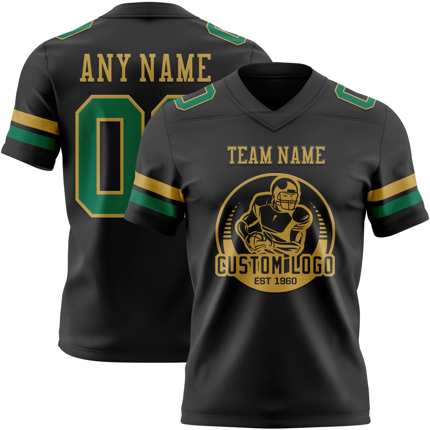 Custom Black Kelly Green-Old Gold Authentic Football Jersey
