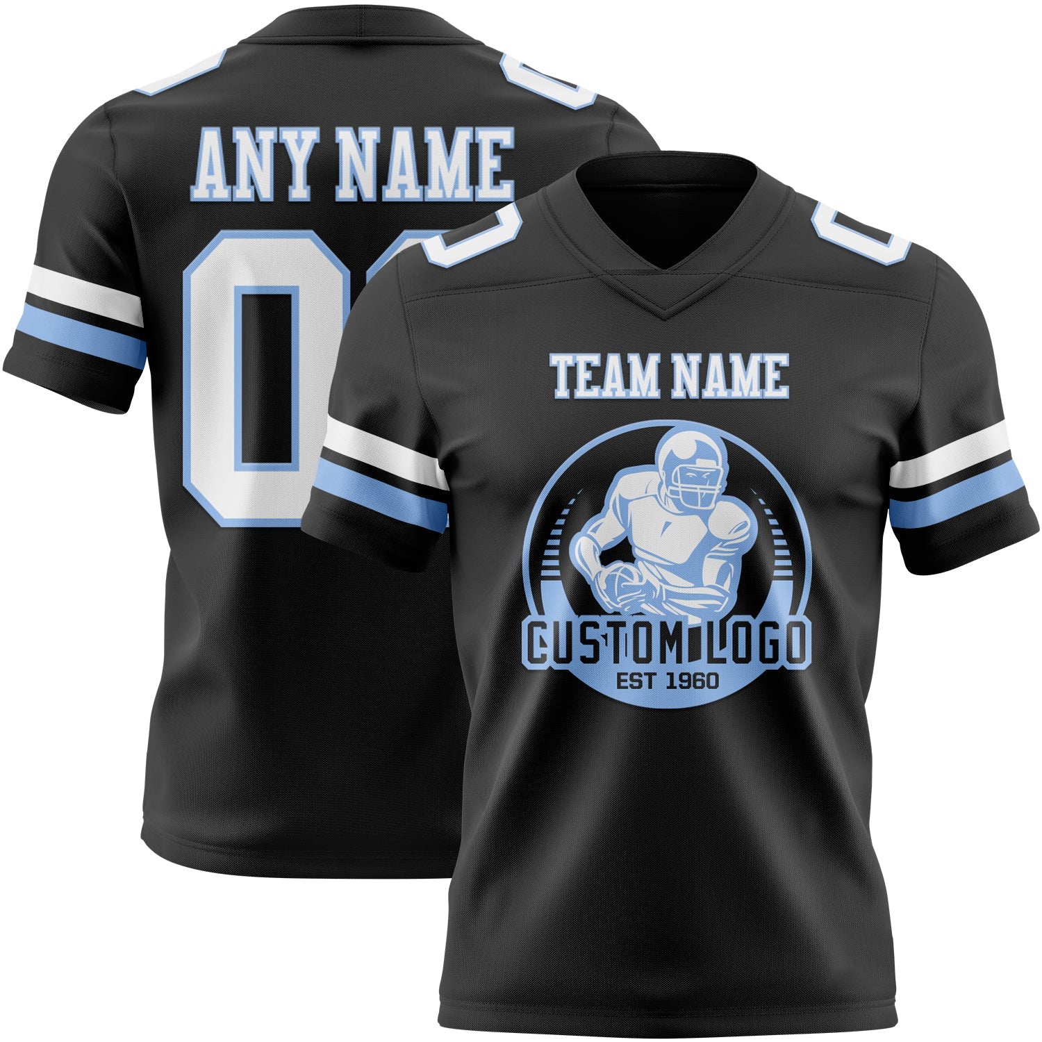 Custom Black White-Light Blue Authentic Football Jersey