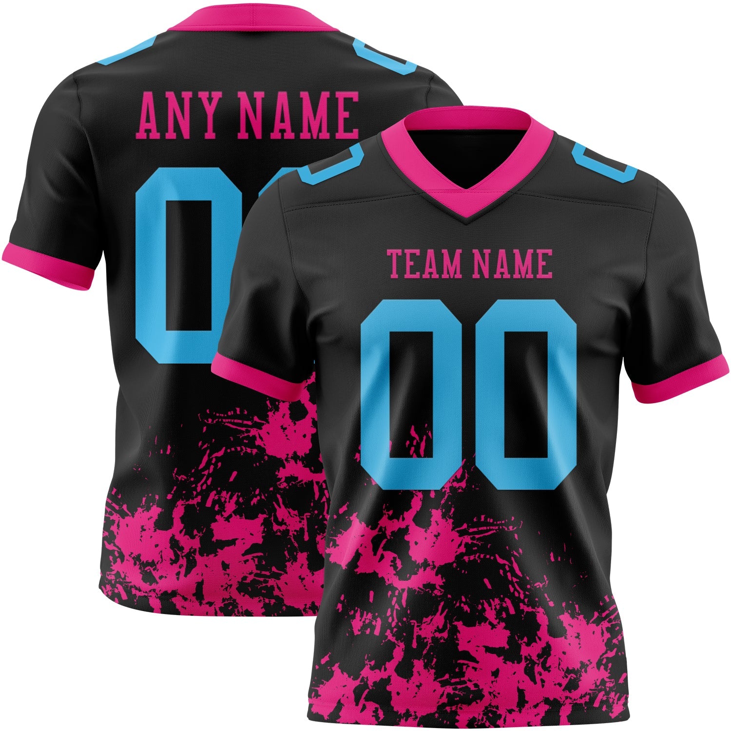 Custom Black Sky Blue-Hot Pink 3D Pattern Splash Authentic Football Jersey