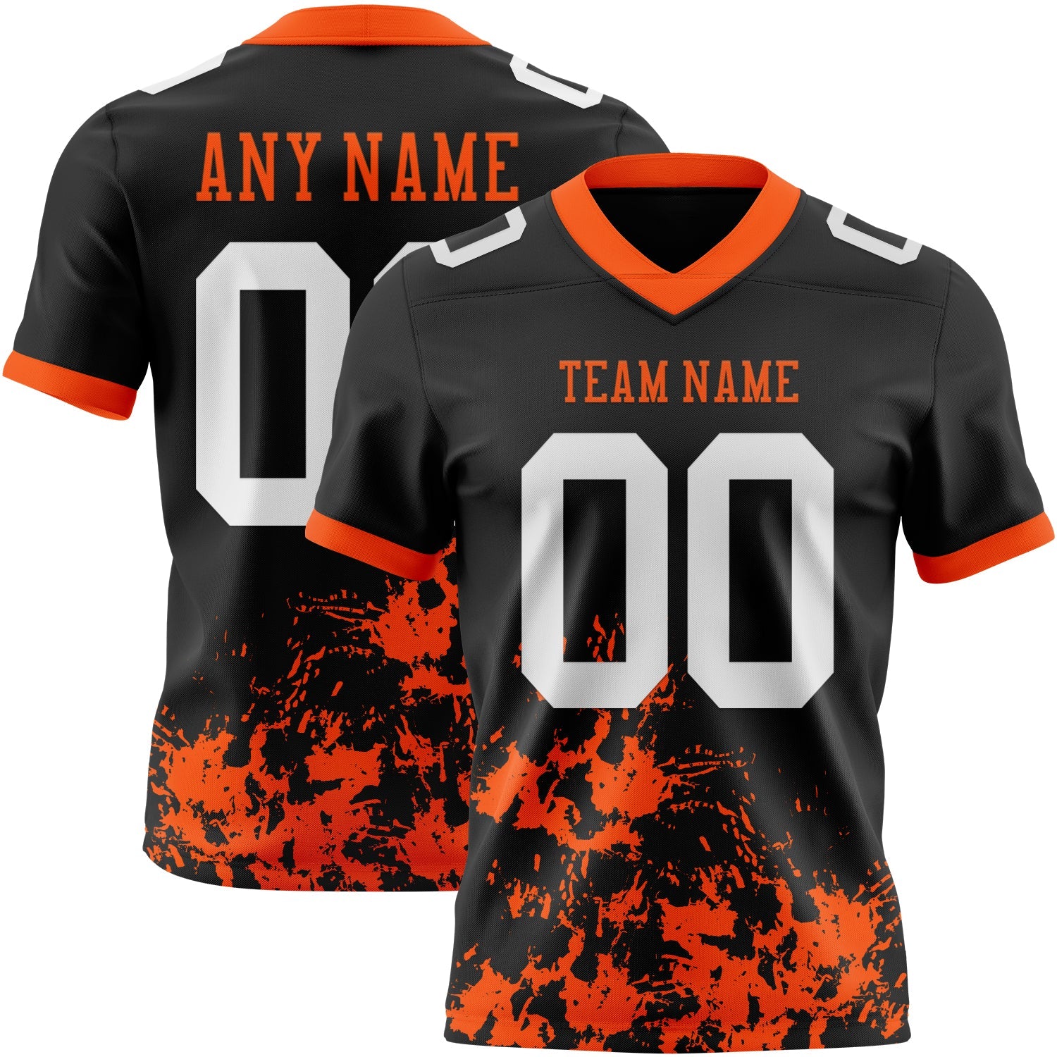 Custom Black White-Orange 3D Pattern Splash Authentic Football Jersey