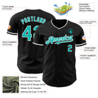 Custom Black Aqua-White Authentic Baseball Jersey