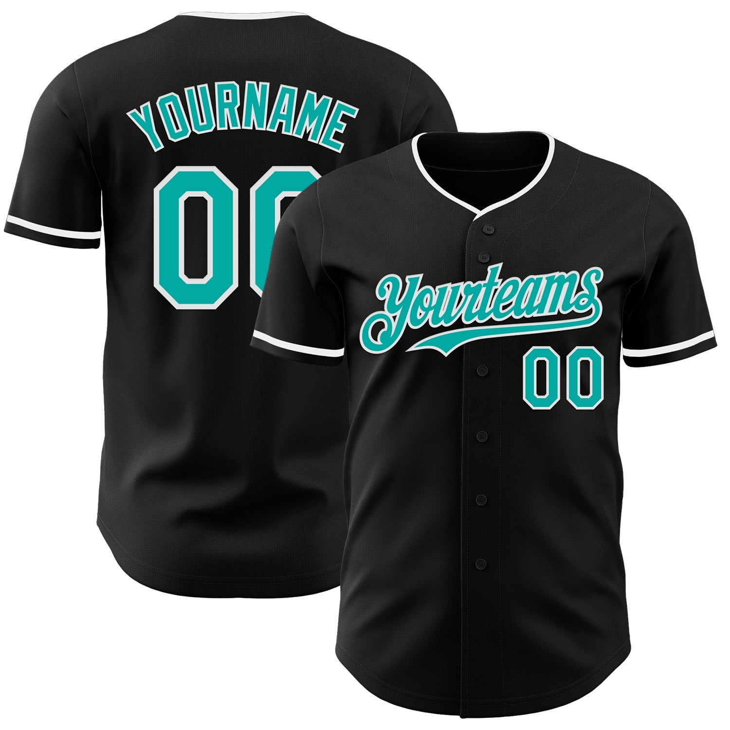 Custom Black Aqua-White Authentic Baseball Jersey