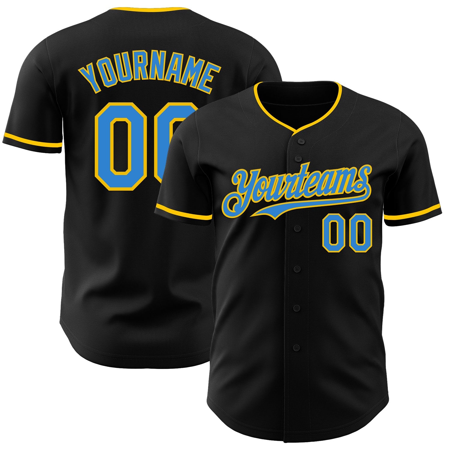 Custom Black Electric Blue-Yellow Authentic Baseball Jersey