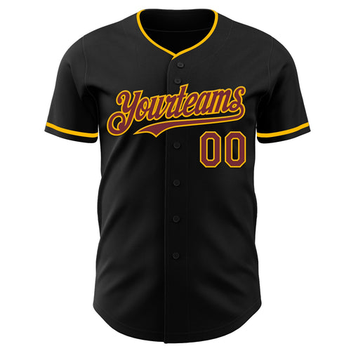 Custom Black Burgundy-Gold Authentic Baseball Jersey