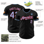Custom Black Light Blue-Red Authentic Baseball Jersey