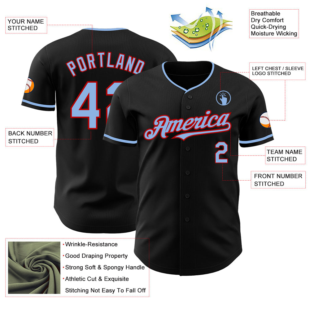 Custom Black Light Blue-Red Authentic Baseball Jersey