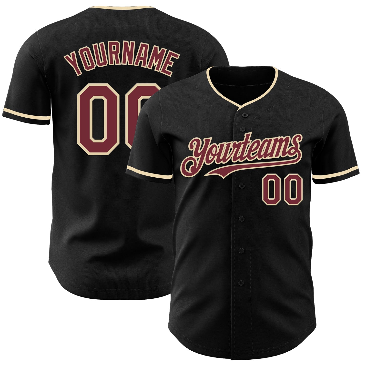 Custom Black Burgundy-Cream Authentic Baseball Jersey