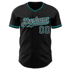 Custom Black White-Teal Authentic Baseball Jersey