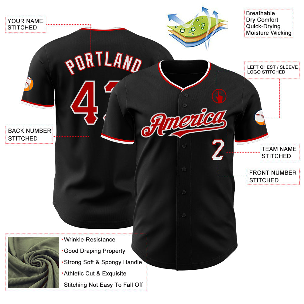 Custom Black Red-White Authentic Baseball Jersey