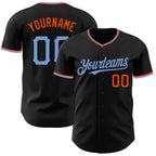Custom Black Powder Blue-Orange Authentic Baseball Jersey