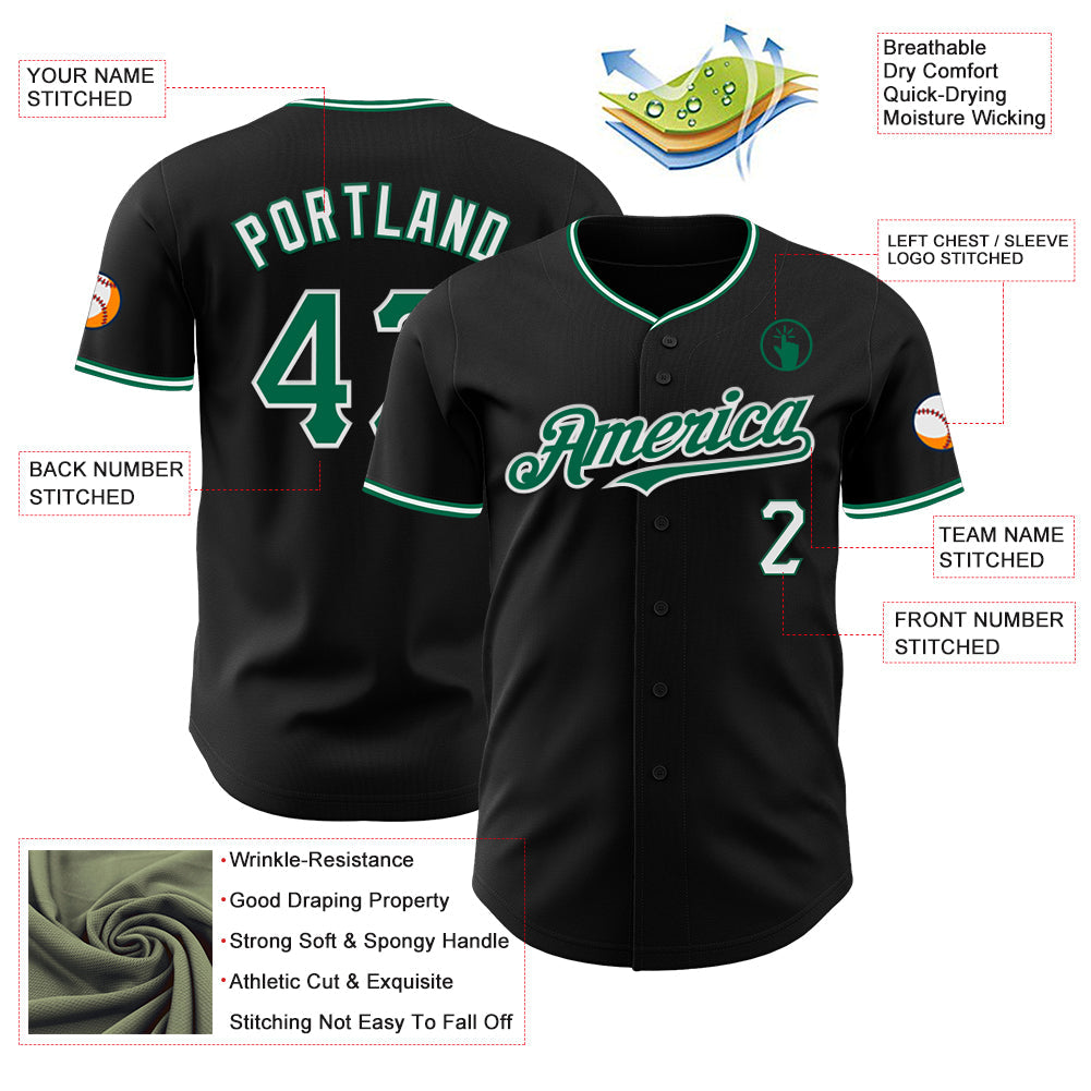 Custom Black Kelly Green-White Authentic Baseball Jersey
