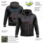 Custom Stitched Black Powder Blue-Orange Baseball Pullover Sweatshirt Hoodie
