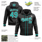 Custom Stitched Black Aqua-White Baseball Pullover Sweatshirt Hoodie